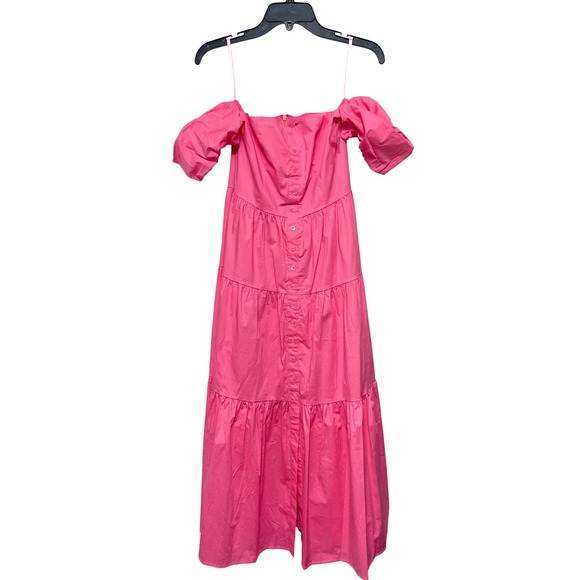STAUD Elio Button Down Off the Shoulder Midi Dress in Pink Plumeria Size 6 - Picture 2 of 7